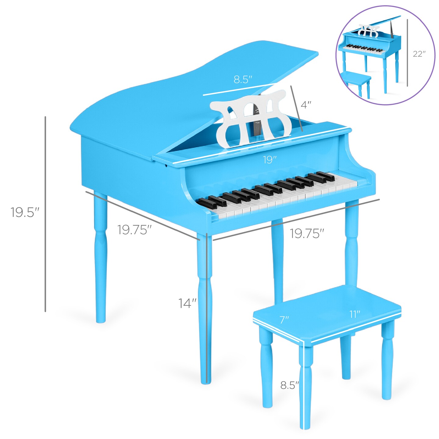 Best Choice Products Kids Classic 30-Key Mini Piano w/ Lid, Bench, Folding Music Rack, Song Book, Stickers