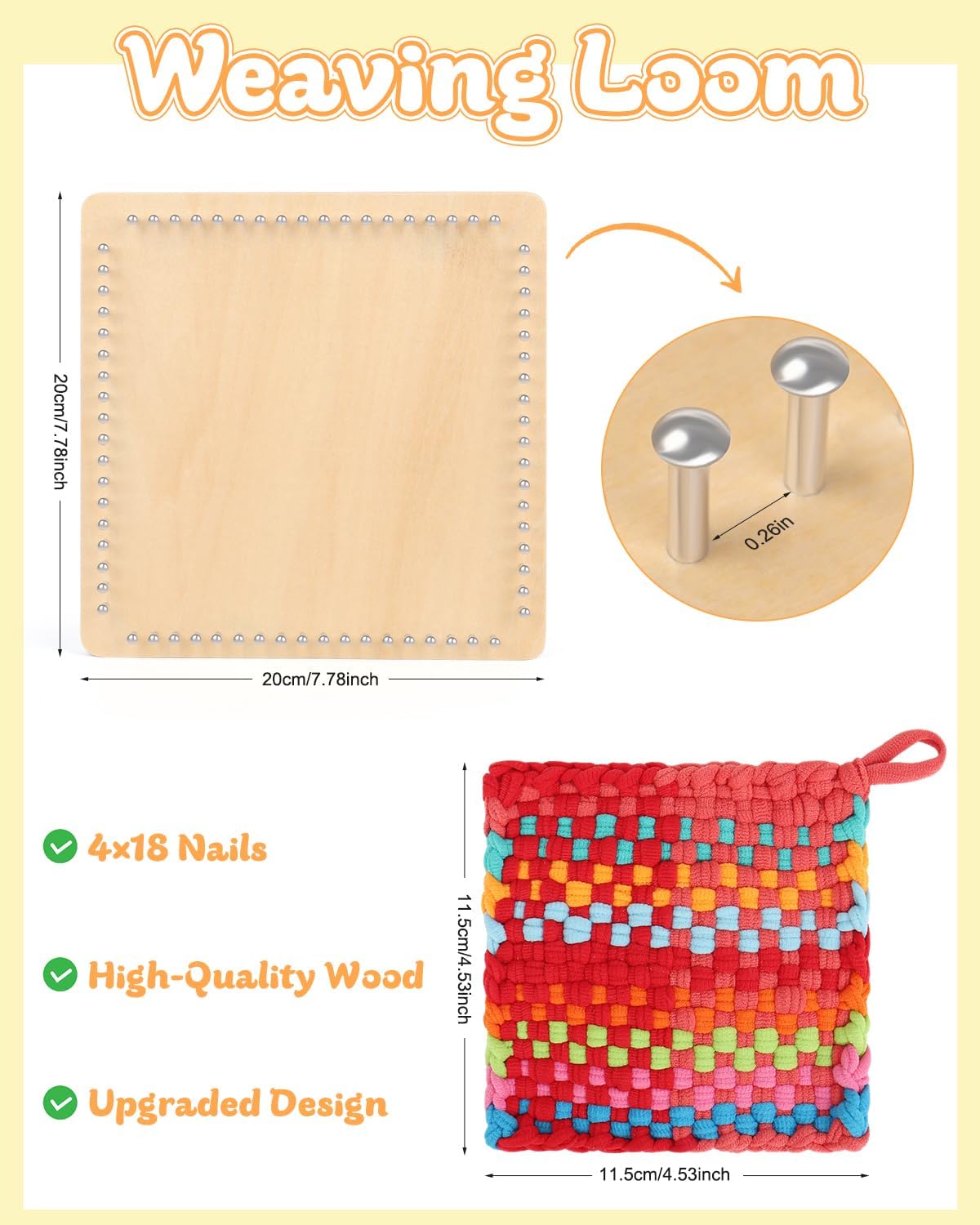 Weaving Wooden Potholder Loom Kit with 192 Weaving Loops