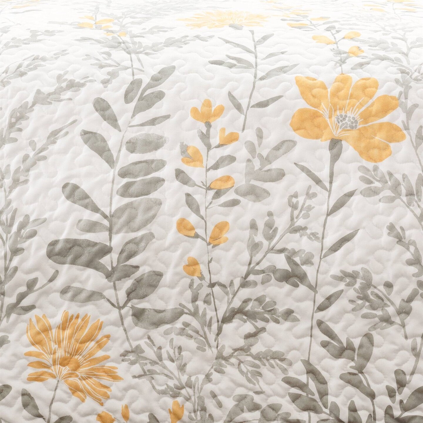 Yellow-Grey Floral 3-Piece Quilt Set for Beds with Pillow Shams