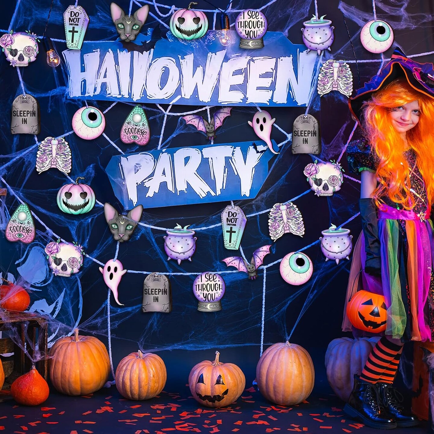 36 Pcs Halloween Wooden Ornaments Cute Purple Pink Spooky Tree Ornaments - Cute