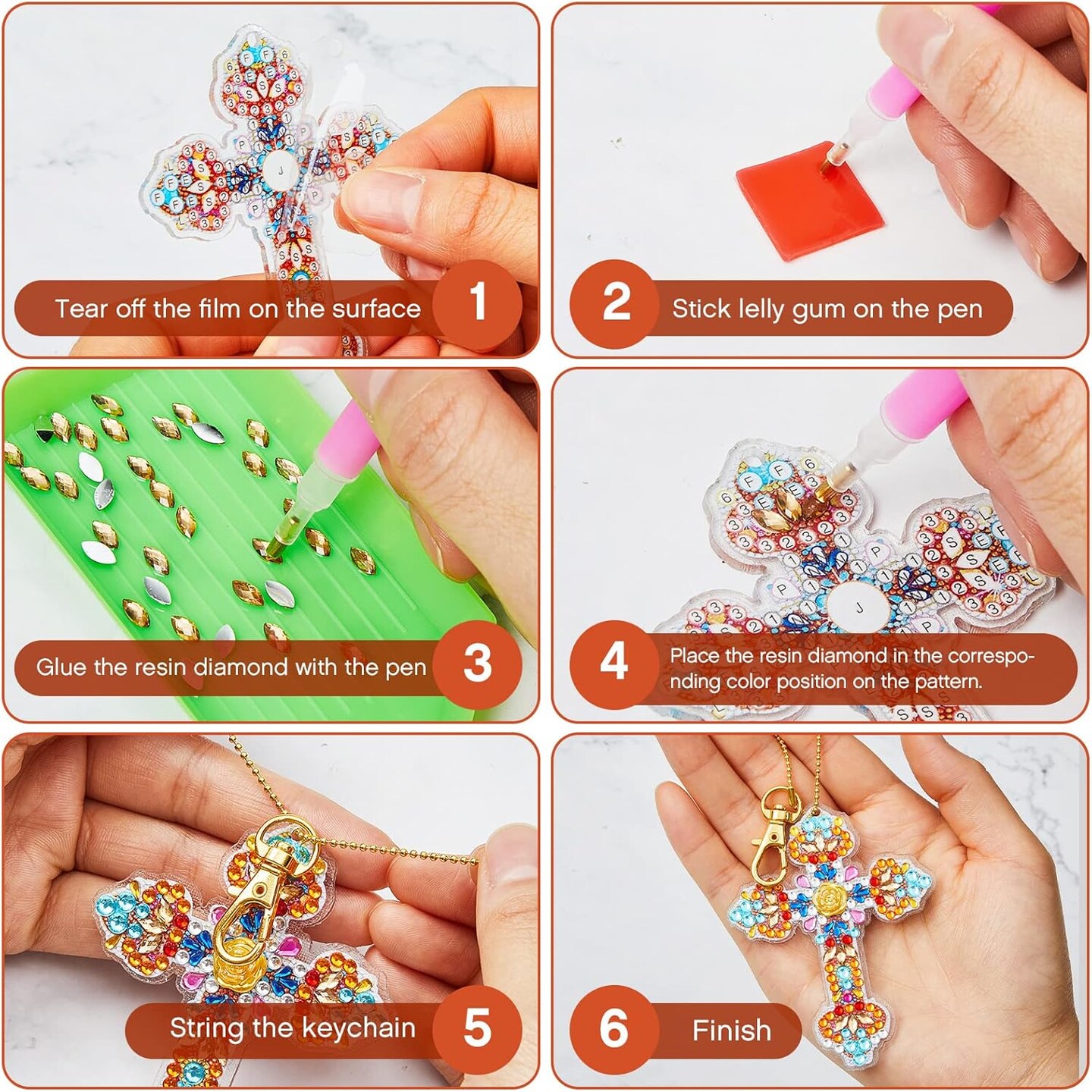 20 Pcs 5D Diamond Art Painting Keychains Kits for Adults – Double-Sided Cross DIY Gem Craft Kits for Beginners, Party & Gift Decor