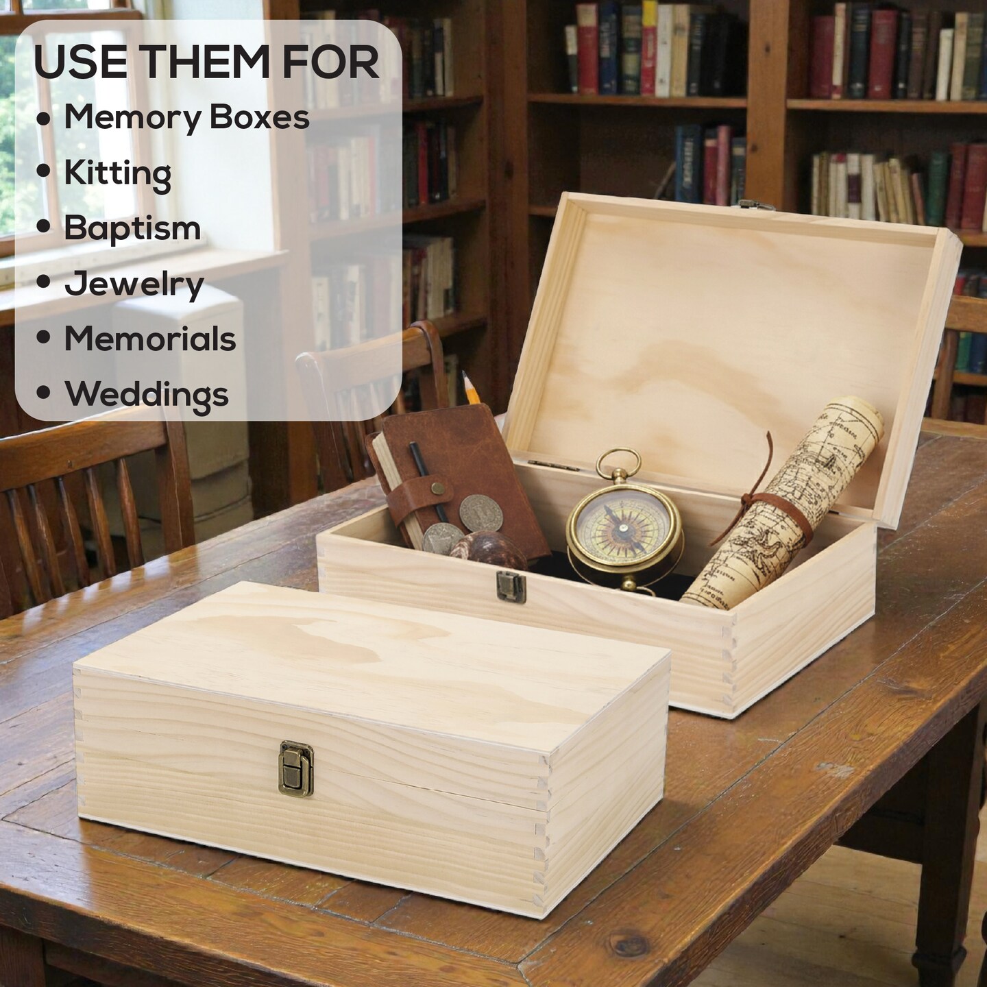 Makerflo XL Size Pine Wood Memory Box with Black Felt Inside and