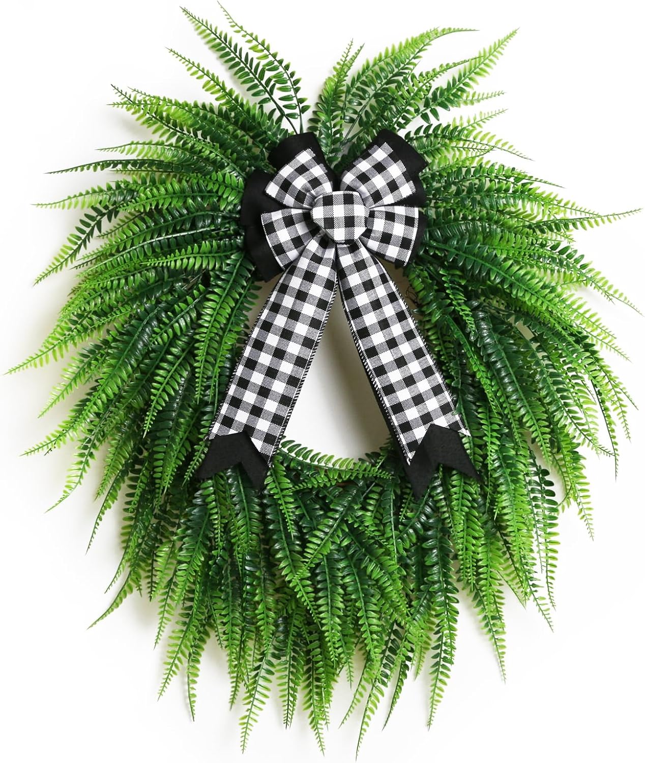 Wreaths for Front Door,24&#x22; Spring Summer Greenery Boston Fern Leaf for Outdoor Wreath Home Farmhouse Wall Window Decor