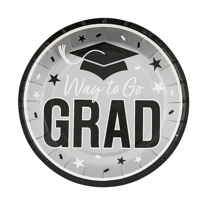 Way to Go Grad Dessert Plates 7.25 Inch 25 Count Graduation Party Tableware