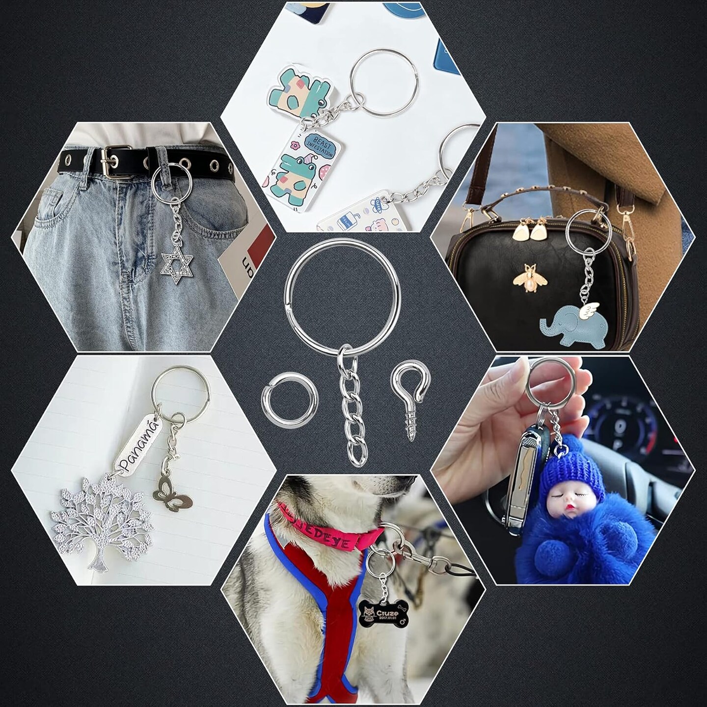 600Pcs Keychain Rings - 25mm Rings, Keys Jumps Including Chain &#x26; 200 Screw Eye Pins - Set for Resin Crafts