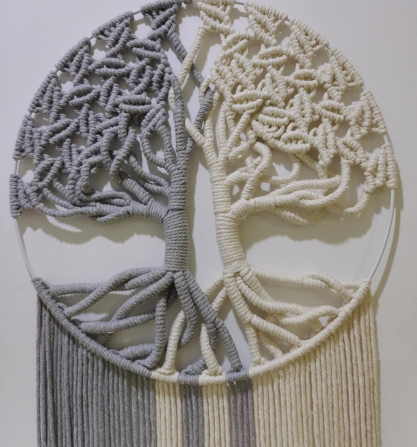 Tree of Life Macrame Wall Hanging,Chic Handmade Woven Boho Home D&#xE9;cor,Eclectic Wall Decor for Bedroom Nursery Apartment Dorm Decoration,Gift for Teen Girl Mom(13&#x22; W X 31.5&#x22; L) (Grey&#x26;White)
