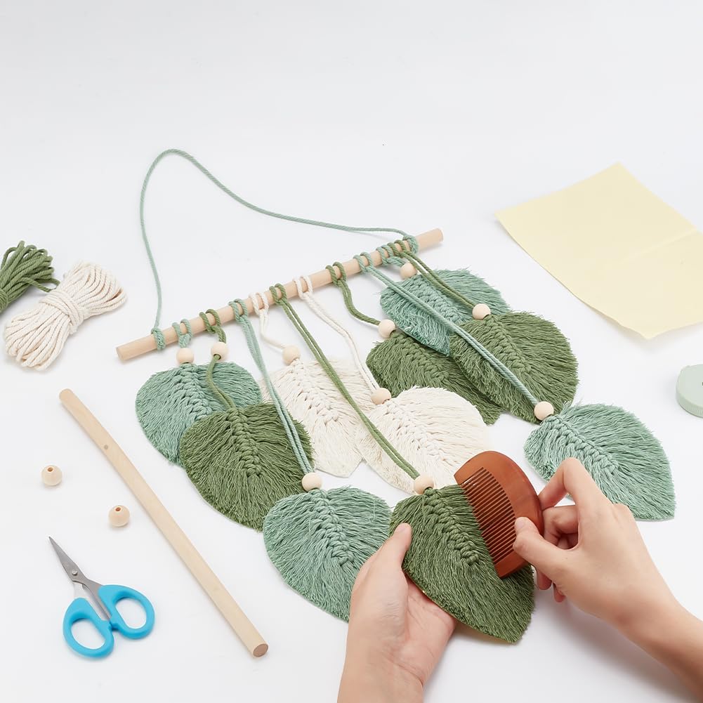 DIY Macramé Leaf Wall Hanging Kit – Beginner-Friendly Macramé Kit for Adults, Includes Feather & Woven Tapestry Projects, Perfect Birthday or Home Decor Gift