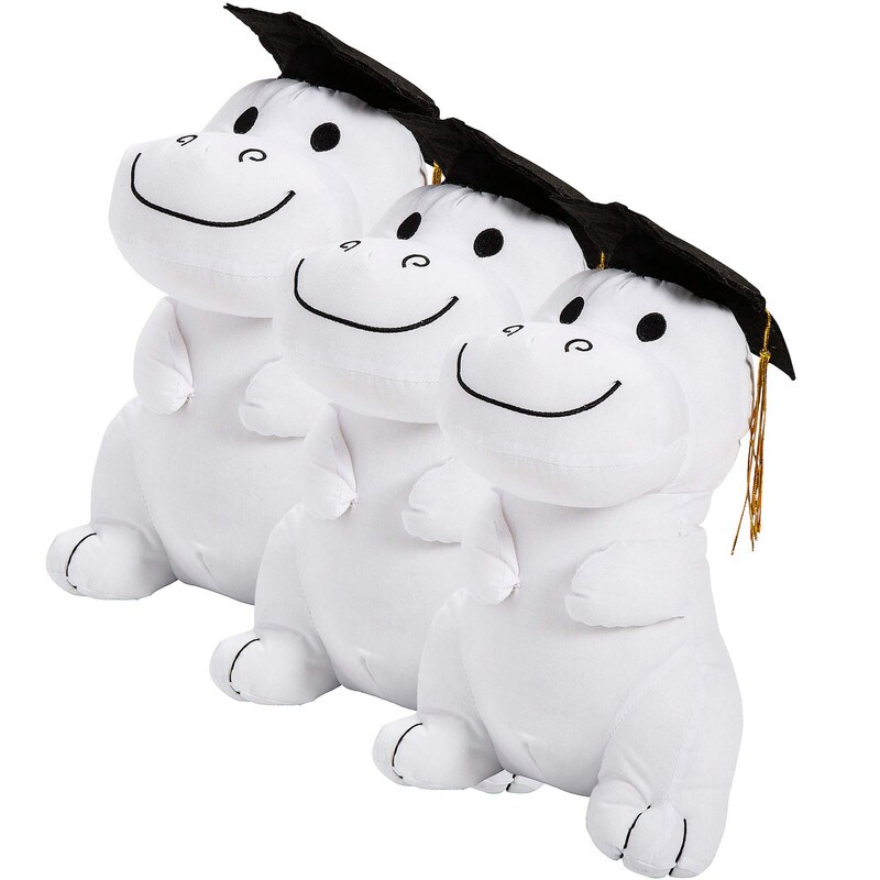 6" x 11" Graduation Autograph White Stuffed Dinosaur with Cap