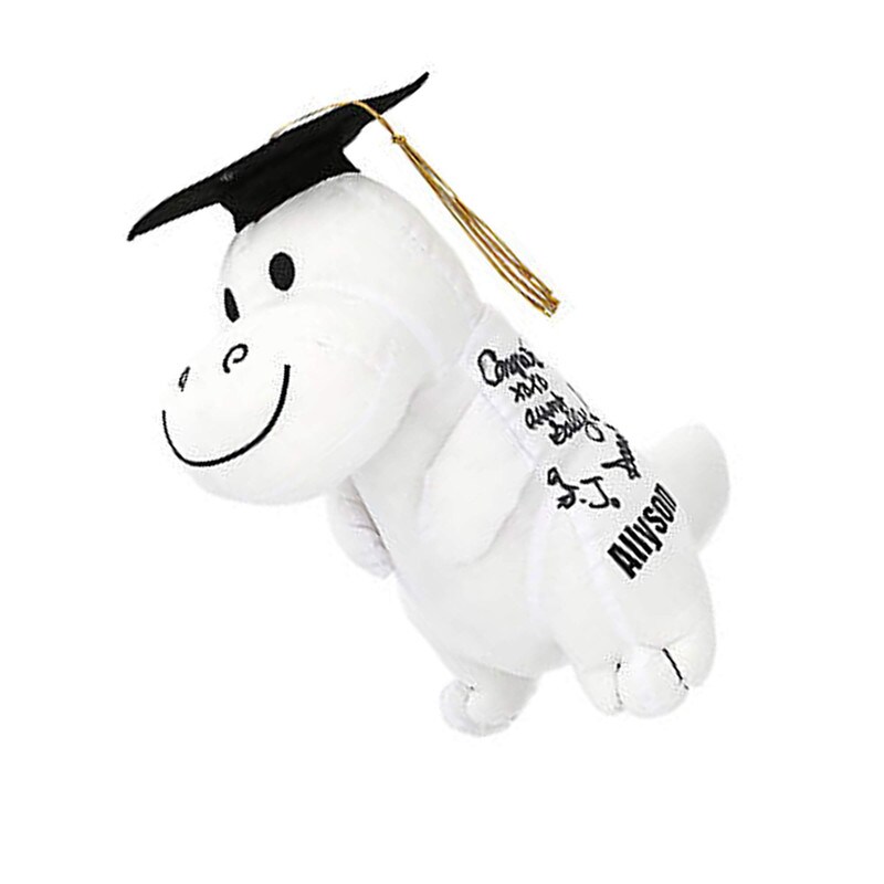 Personalized Graduation Autograph White Stuffed Dinosaur with Cap 6&#x22; x 11&#x22; Graduation Keepsake