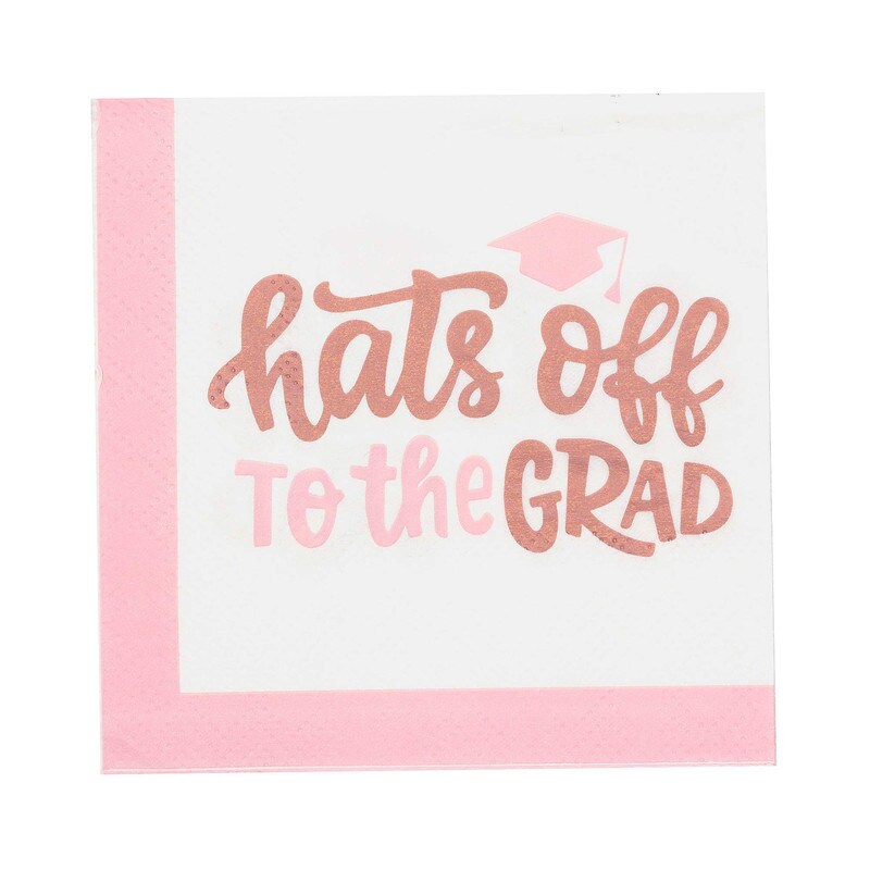 5" Pink Congrats Grad Party Disposable Beverage Napkins 16 Ct.