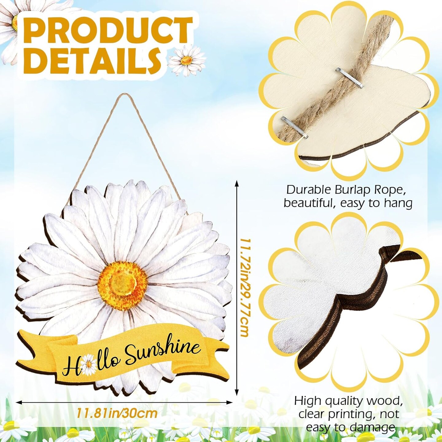 Hello Summer Door Sign Summer Wreaths for Front Door Hanger Rustic Wooden Daisy Wall Decor Flower Flip Flops Welcome Hanging Sign for Home Office Indoor Outdoor Decoration(Daisy)