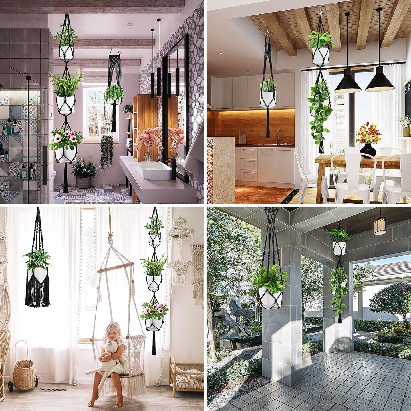 Macrame Plant Hangers, 6Pack Hanging Planters for Indoor Plants w/ 6 Set Hangers Kit Handmade Macromay Plant Hangers Indoor Flower Pots Holder Stand for Boho Home D&#xE9;cor (POTS NOT Included)