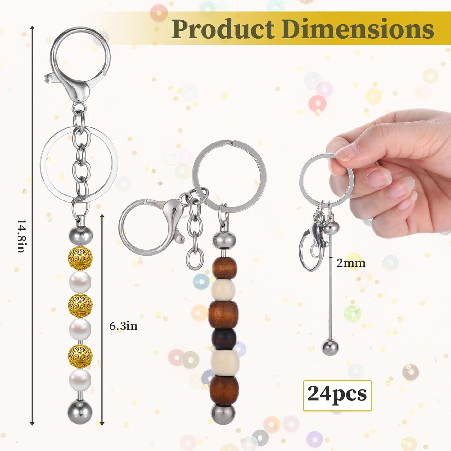 24 Pcs Metal Beadable Keychains, Blank Keychain Making Kit for Craft DIY Gifts,Creative Deaded Keychain Gifts for Women Men,Beadable Keychains Bars DIY for Beads