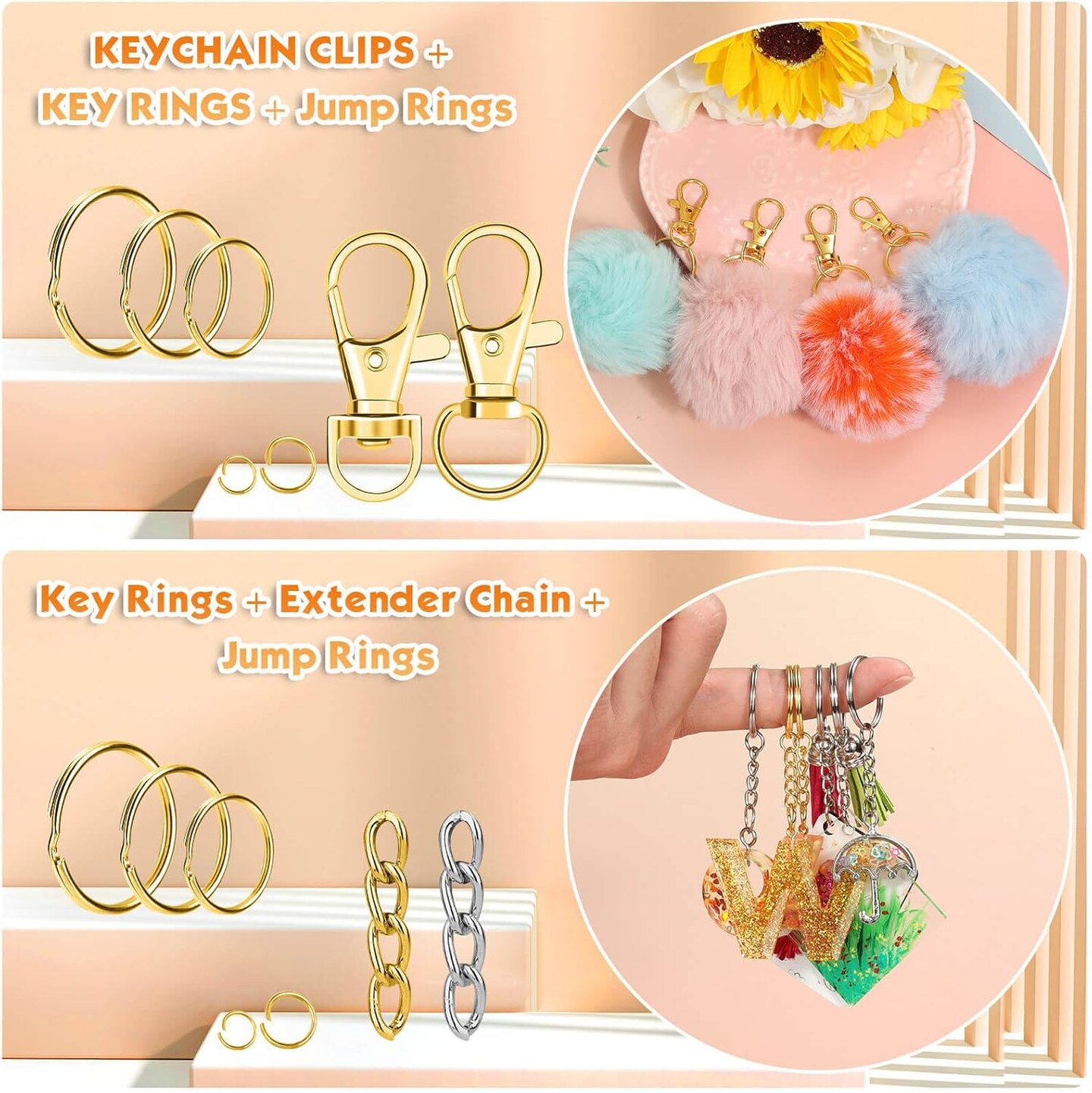 990PCS Keychain Making Kit, Keychain Craft Supplies Including Key Chain Hooks, Lobster Clasps, Key Rings and Jump Rings for Key Chain Making and Jewelry Making