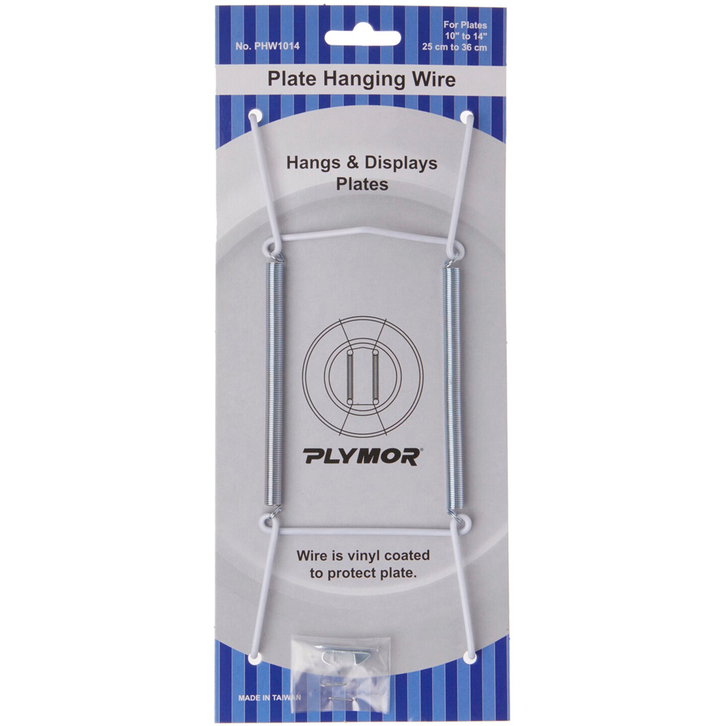 Plymor White Vinyl Finish Wall Mountable Plate Hanger, 8" H x 3" W x 0.5" D (For Plates 10" - 14")