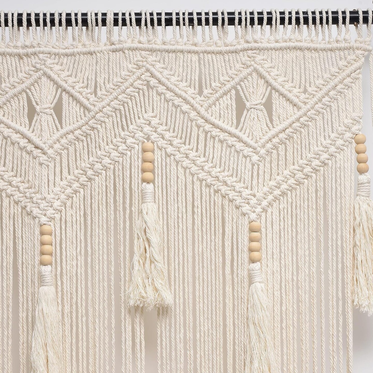 Boho Macrame Curtains Large Beaded Wall Hanging Panel for Bedroom, Living Room, Doorway, Closet, or Wedding Backdrop, Handmade Bohemian Decor, 52"W x 72"L