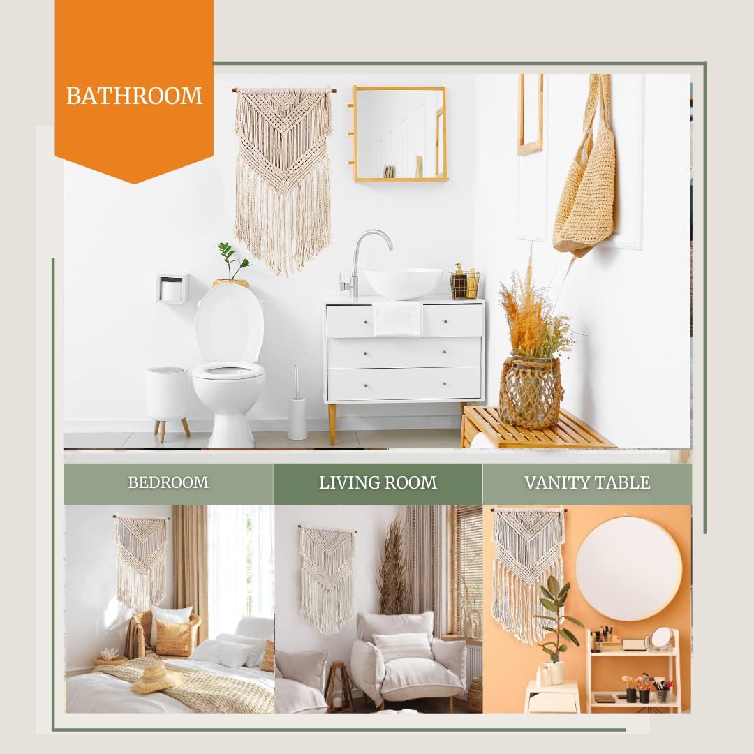 Boho Macrame Wall Hanging – Beige 16"x36" | Modern Bohemian Tapestry Wall Art for Home, Apartment, Dorm, Bedroom, Nursery, Wedding, Party, and Wall Decor