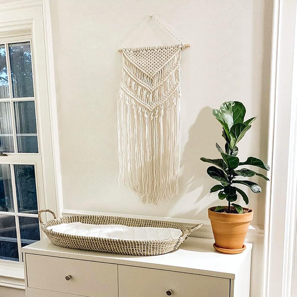 Macrame Wall Hanging Art Woven Boho Home D&#xE9;cor, Geometric Beautiful Yarn Tapestry Wall Decor for Bedroom, Nursery, Apartment, Dorm Decoration, 17&#x22; W x 33&#x22; L