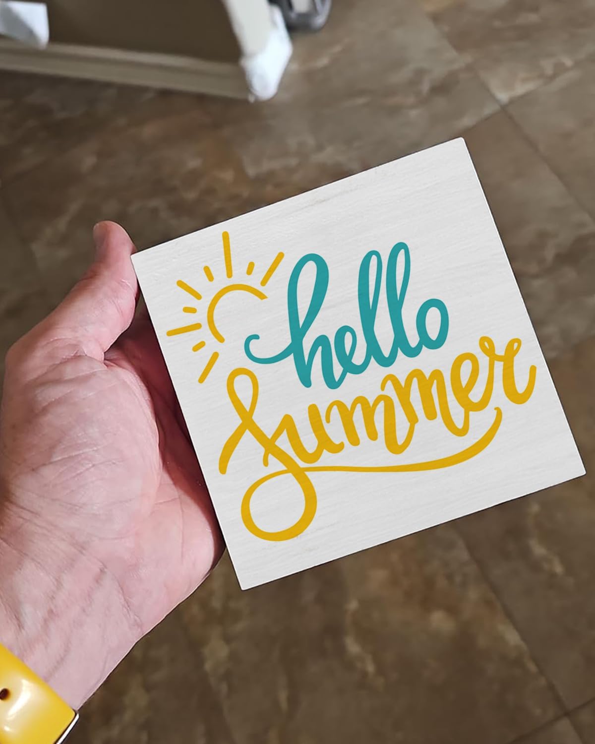 Country Hello Summer Sun Wooden Sign Decor Desk Sign Summer Quote Sun Wood Block Sign