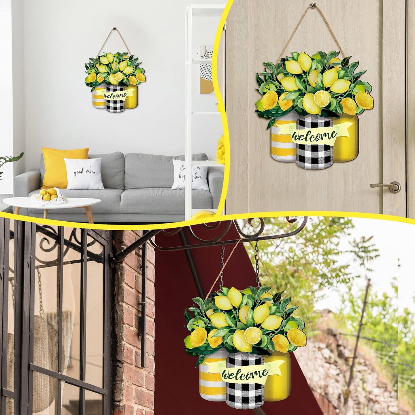 Welcome Wooden Sign for Front Door Wooden Hanger Summer Door Sign Wood Spring Hanging Decorations Farmhouse Porch Decor