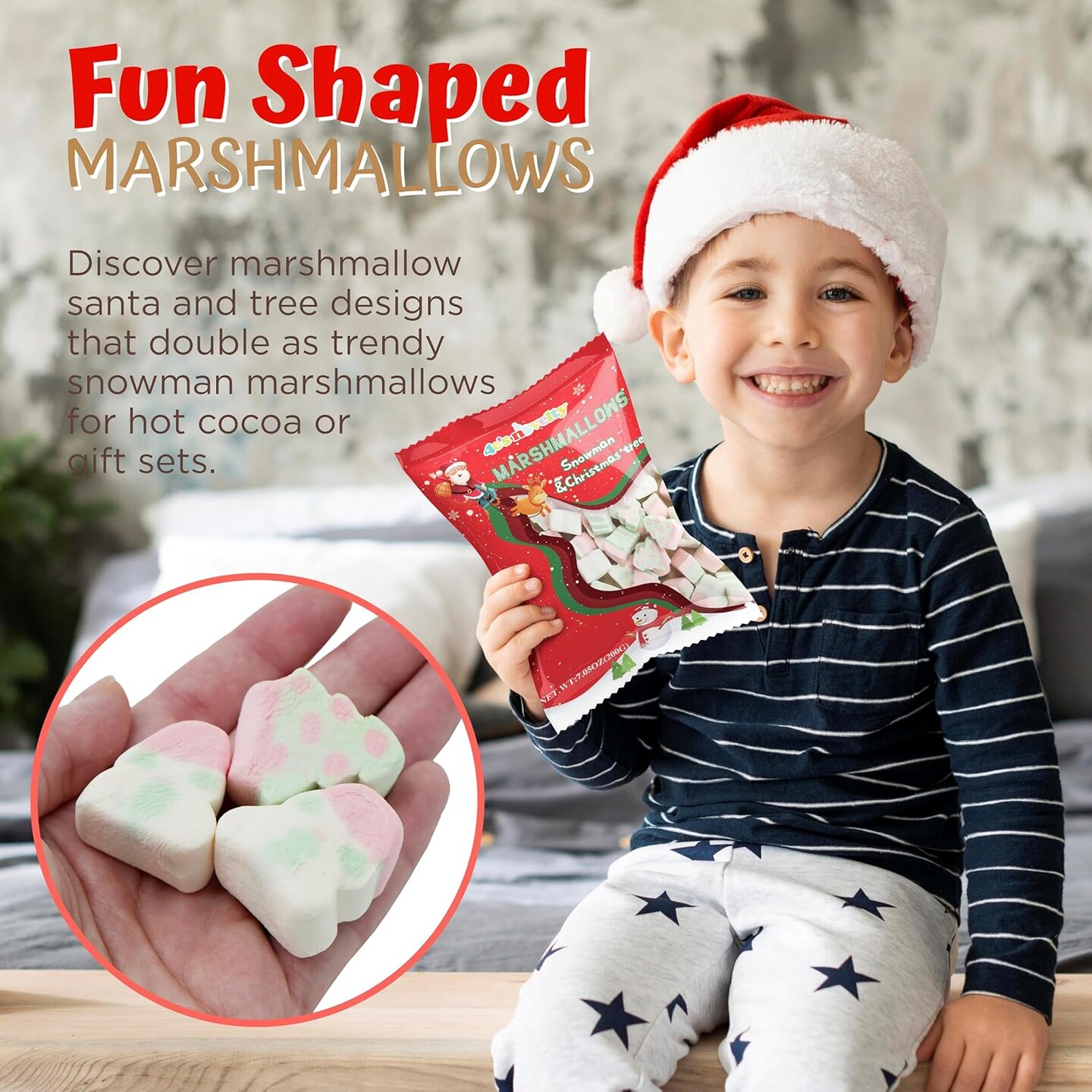 4E's Novelty Christmas Shaped Marshmallows - Soft Assorted Xmas Marshmallows in Fun Snowman Marshmallow, Santas Shapes Snowman Marshmallow Ideal Fun Xmas Candy for Stockings for Kids