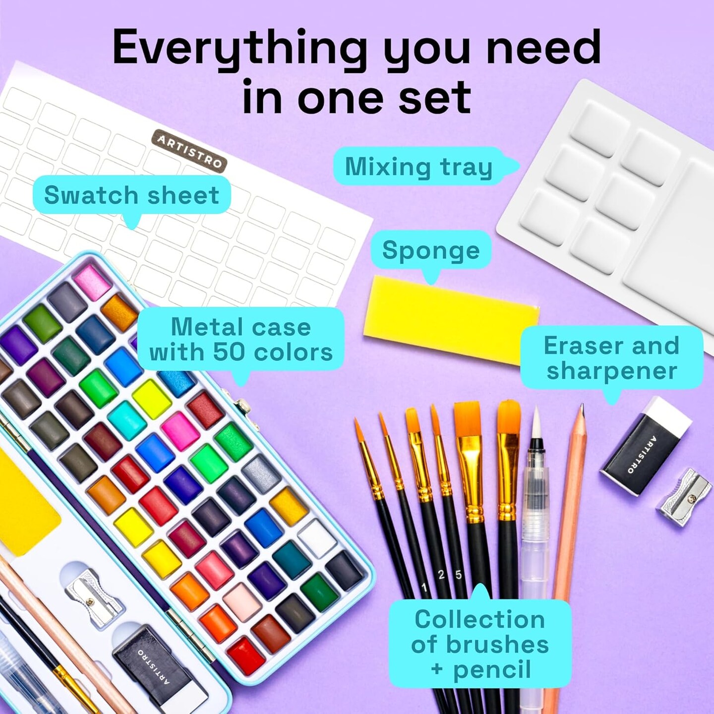 48 Vivid Colors in Portable Box,Watercolor Paint Set, Including Metallic and Fluorescent Colors for Artists, Amateur Hobbyists and Painting Lovers, Perfect For Travel