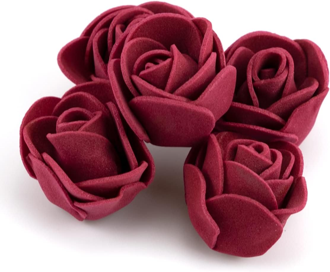 100 Pcs Foam Artificial Burgundy Roses Mini Fake Flowers Mini Artificial Fake Rose Heads Artificial Floral