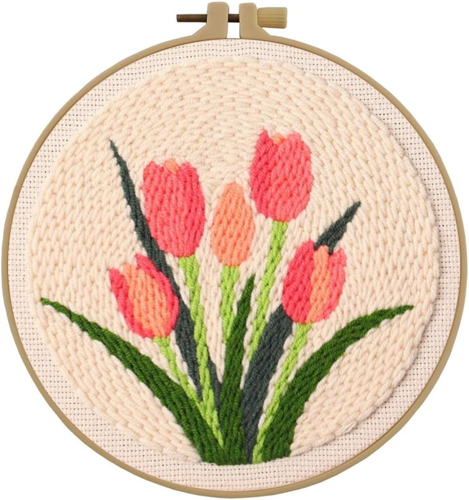 Punch Needle Kit for Adults – Beginner-Friendly DIY Embroidery Set with Flower Tulip Pattern