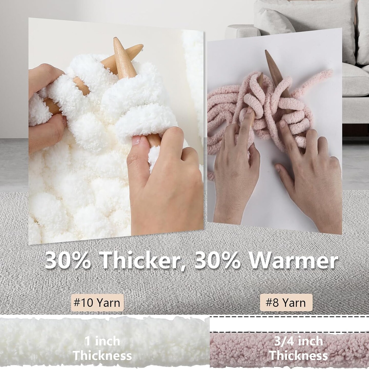 Chunky Chenille Yarn #10 – 8-Pack Jumbo Super Bulky Yarn, 25 yds / 8 oz Each, Cream – Thick Fluffy Yarn for Hand Knitting, Crocheting, Blankets & DIY Crafts