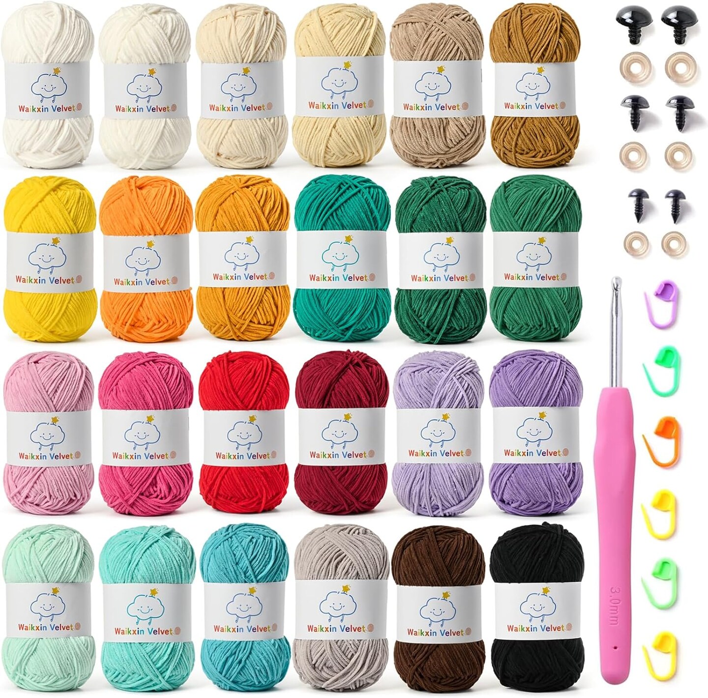 24-Pack Fluffy Chenille Yarn – 100% Polyester Fingering Weight Yarn, 1.76 oz / 158.6 yds per Skein, 3806 yds Total, Soft Velvet Yarn for Crocheting, Baby Blankets, Amigurumi & DIY Crafts (Set B)