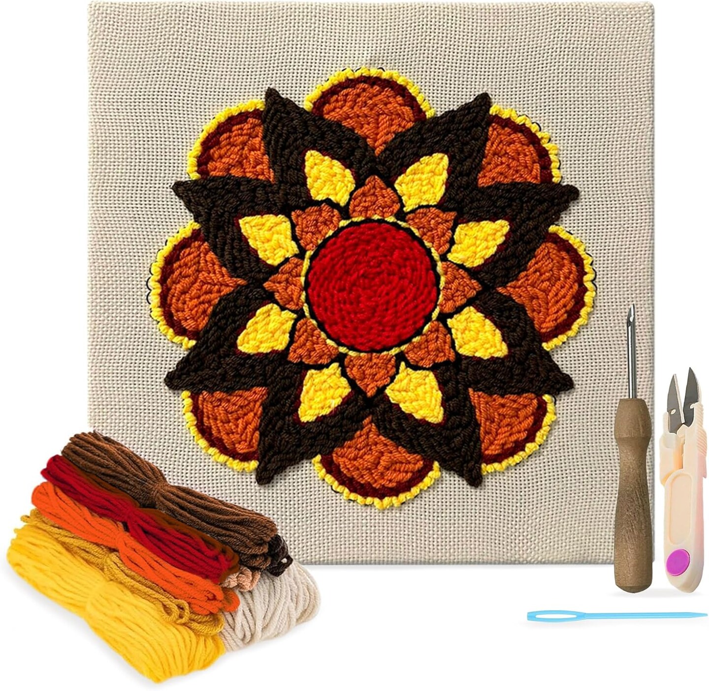 Complete Punch Needle Kit for Beginners & Adults – DIY Embroidery Set with Yarn, Canvas & Tools, Relaxing Craft for Home Décor, Art, & Holiday Gifts