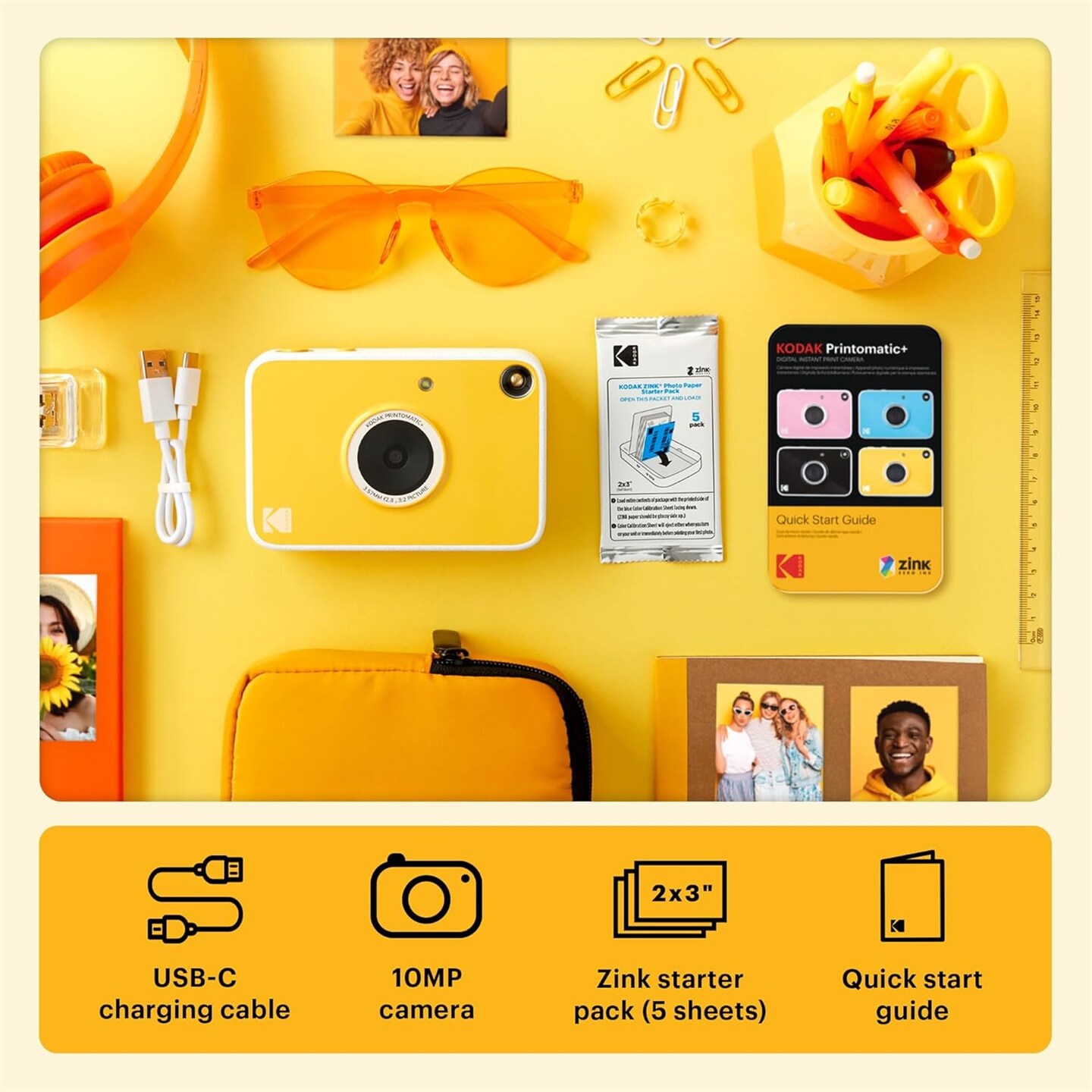 Kodak Printomatic+ Instant Print Digital Camera -10MP Portable Camera with Interactive RGB LED Status Indicator, Prints Full-Color Photos on Zink 2x3” Sticky-Backed Photo Paper - Easy & Fun