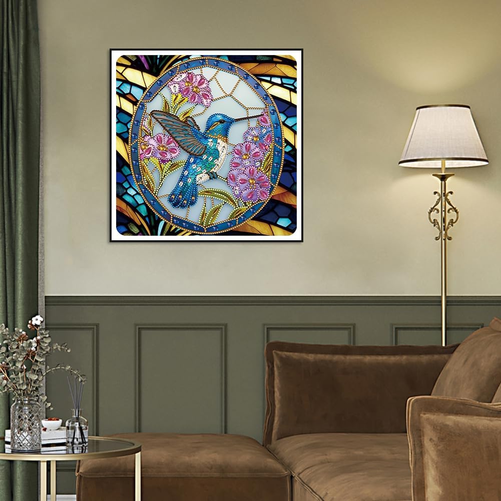 Diamond Painting Kits for Adults, 5D Special Shape Diamond Art Kits for Beginners, Crystal Rhinestones Diamond Painting for Home Wall Decoration Gift 12×12inch, Hummingbird