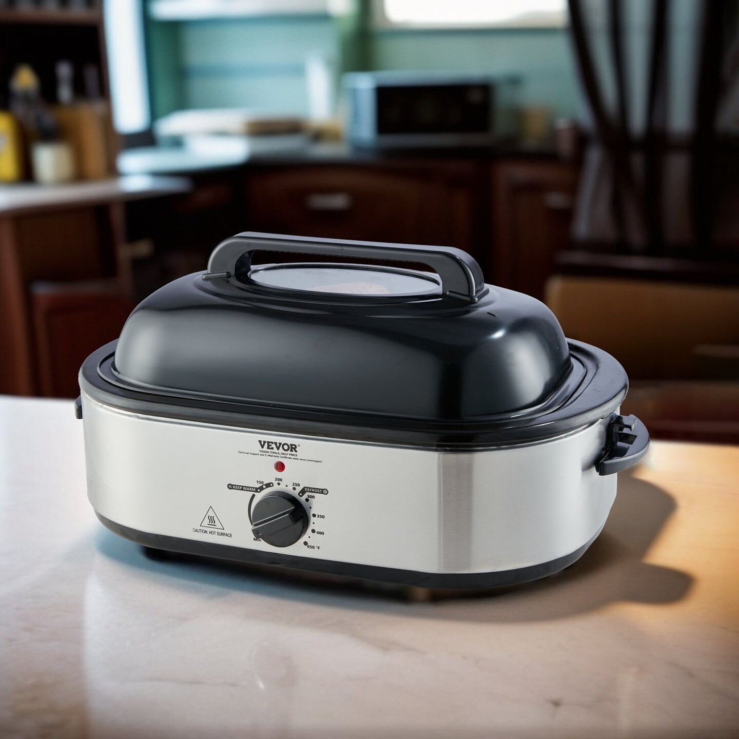 Stainless Steel Roaster Oven 18–22 QT, 1450W with Self-Basting Lid