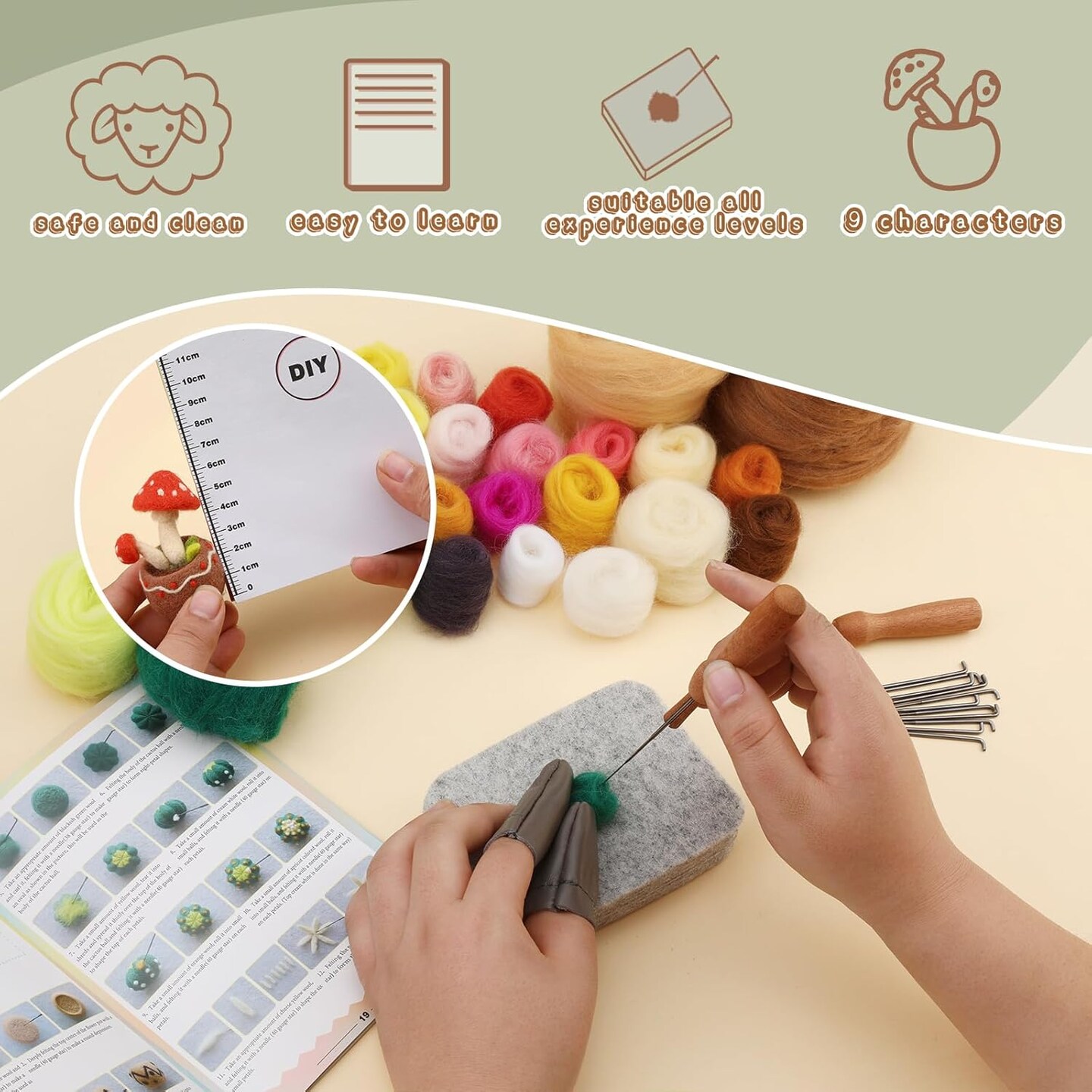 Needle Felting Kit – 9-Piece Succulent Wool Felting Starter Set with Roving, Felting Pad, Needles & Instructions for Beginners DIY Craft and Home Decor