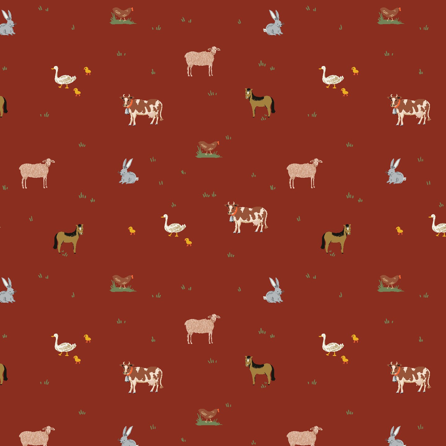 Farm Animals in Crimson (rp1702-cr1) | Gracie | Rifle Paper Co | Cotton+Steel