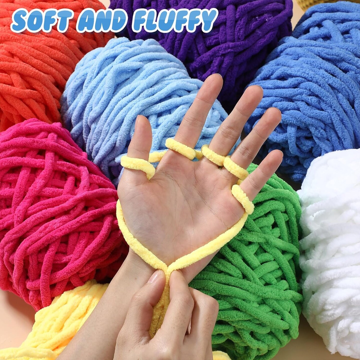 Chunky Chenille Yarn – 8-Pack, Soft & Fluffy Velvet Yarn for Crocheting, Hand Knitting, DIY Crafts, Bulky Yarn for Blankets, Scarves & Plush Projects, Bright Colors