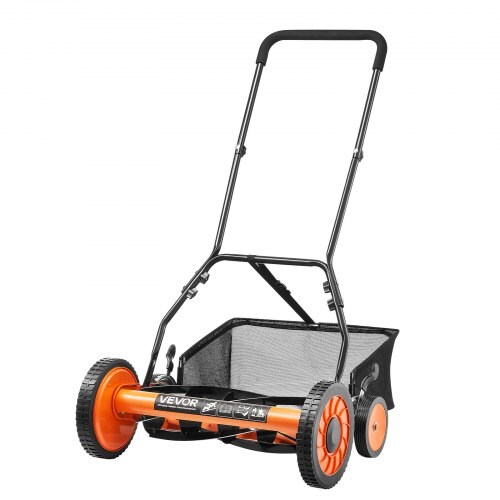 Black-Orange Manual Reel Lawn Mower 5-Blade Adjustable Height