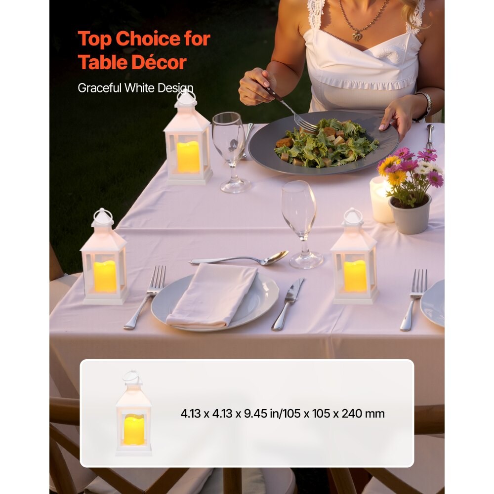 White Plastic & Glass LED Candle Lanterns Set of 12 with Flickering Lights