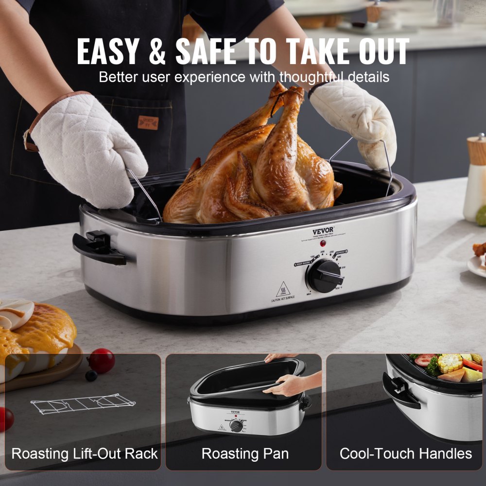 Stainless Steel Roaster Oven 18–22 QT, 1450W with Self-Basting Lid