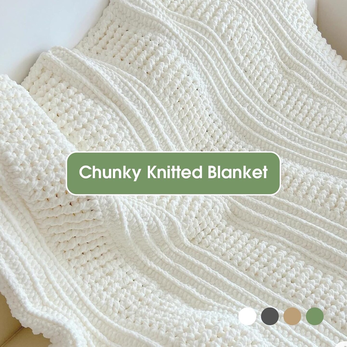 #10 Super Bulky Chunky Chenille Yarn – 8 Skeins, 8 oz / 27 yds Each, 3/4" Thick Soft Yarn for Crocheting, Hand Knitting, Blankets, Scarves & DIY Projects – Multi Assorted Cream, Khaki, Sage, Grey