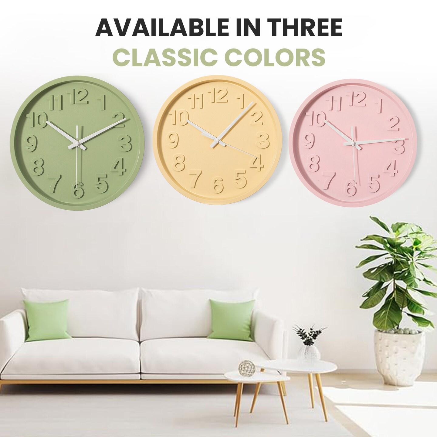 Clockswise 12-Inch Modern Minimalist Round Plastic Wall Clock Bold Arabic Numerals Analog Display Step Movement Easy-to-Read Timepiece for Living Room Kitchen Office Bedroom Wall Decor