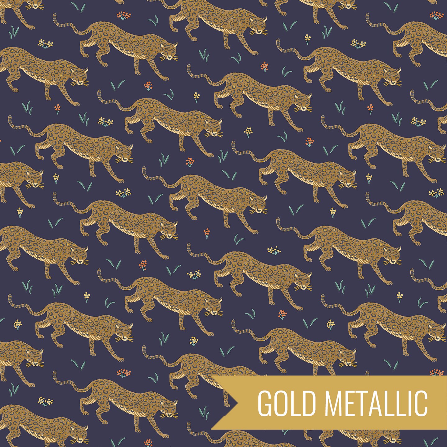 Jaguar in Navy Metallic (rp706-na1m) | Camont | Rifle Paper Co | Cotton+Steel