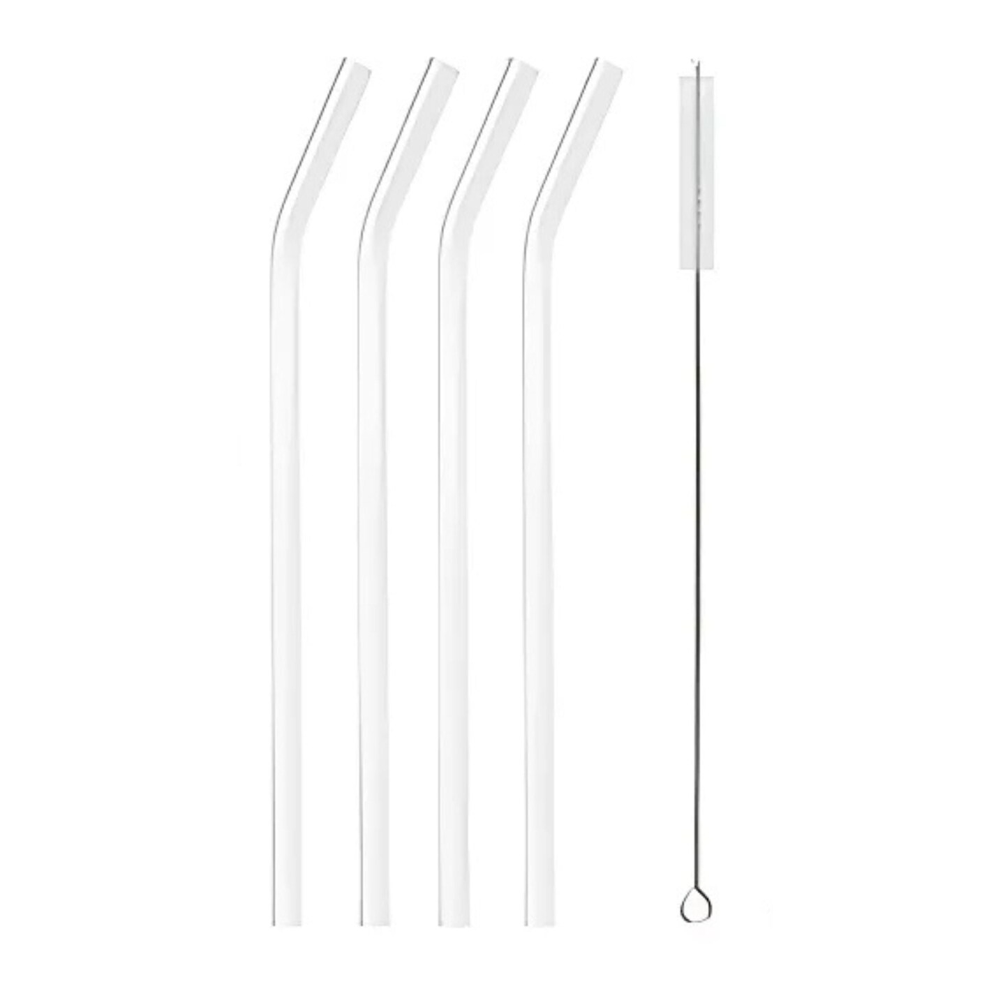 Kitcheniva Reusable Glass Straws with Cleaning Brush, 4 Pcs, Curved
