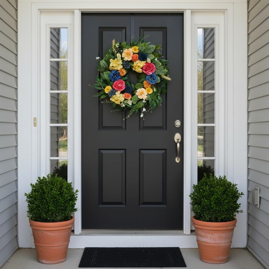 22–24 Inch Spring Wreath for Front Door – Handmade Floral Wreath with Hydrangea, Peony, Rose & Eucalyptus Greenery for Indoor Outdoor Home Decor