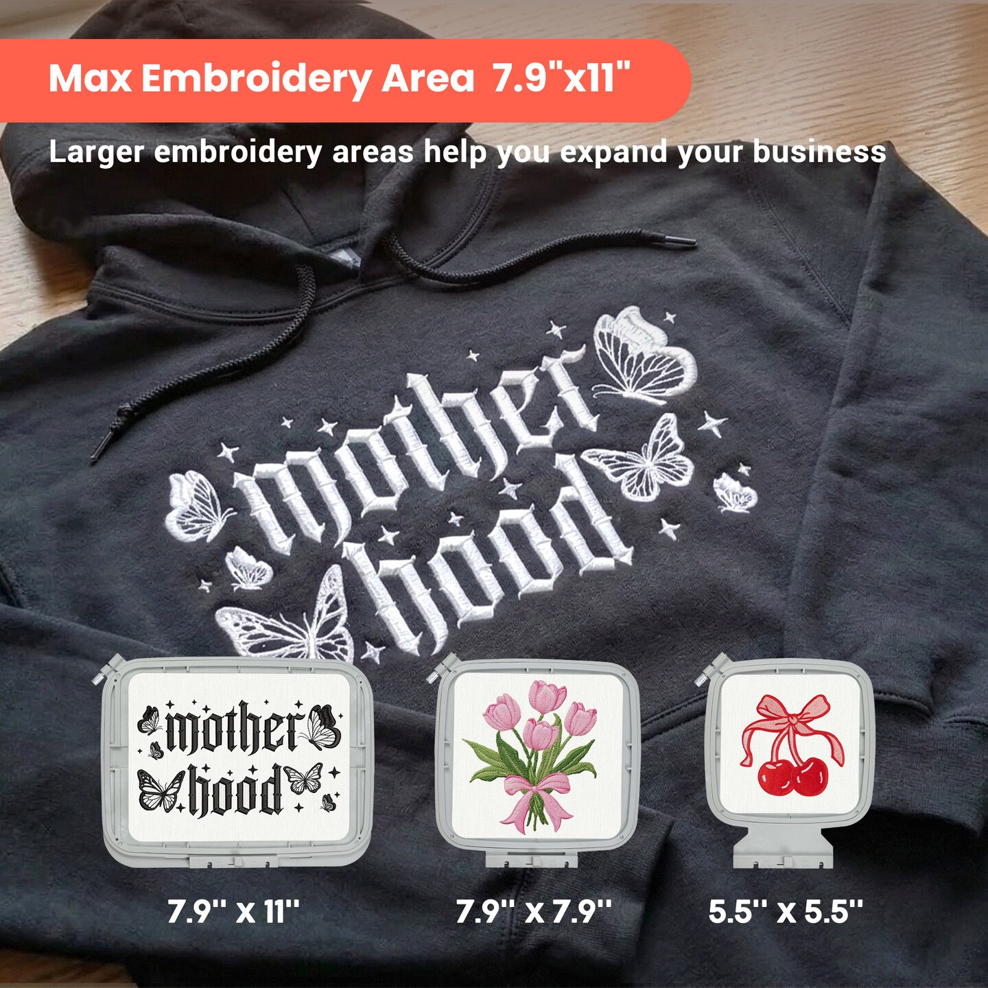 Official Poolin EOC06-RE Computerized Embroidery Machine Best Seller in US with 7.9x11" Larger Area, 7" LCD Big Touch Screen, Wifi Available with Supplies Starter Kit Online Digitizing Software for Business Owner Order & Women Gift, Mother's Day