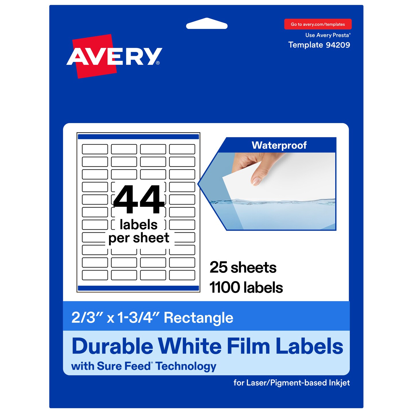 Avery Durable Waterproof Rectangle Labels with Sure Feed, 2/3" x 1-3/4"