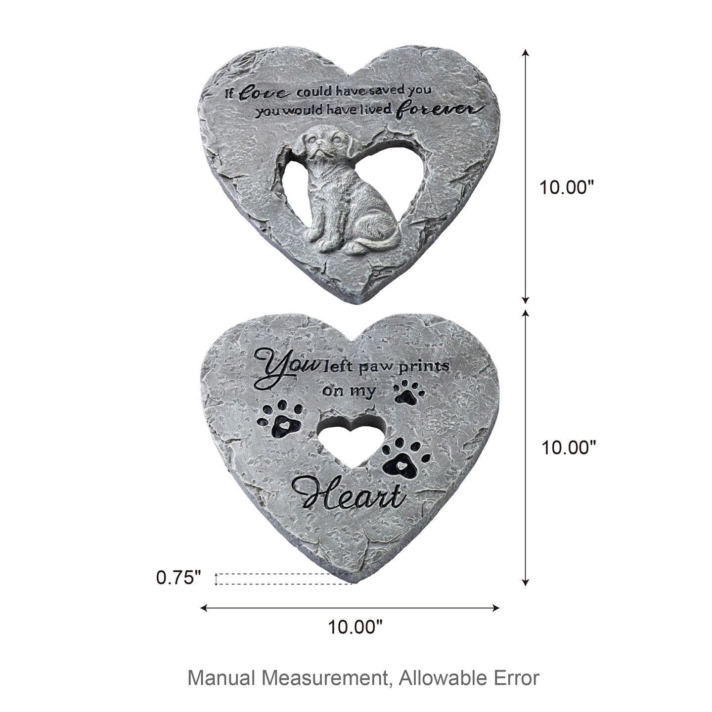10"D Set of 4 Cement Heart Shaped Paw Prints and Dog Memory Stepping Stones