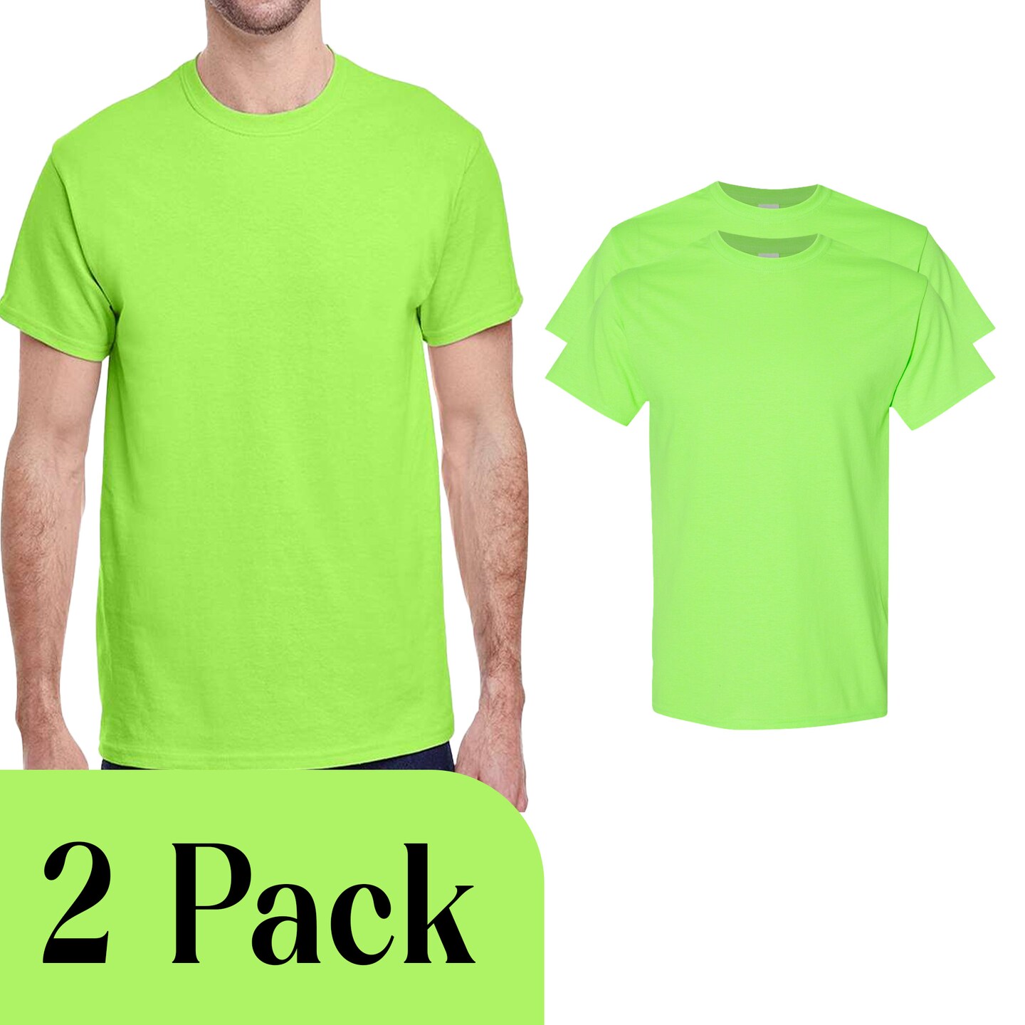 Gildan Heavy Cotton Neon Green Unisex DIY Craft T-Shirt Blank Bundle for Custom Printing