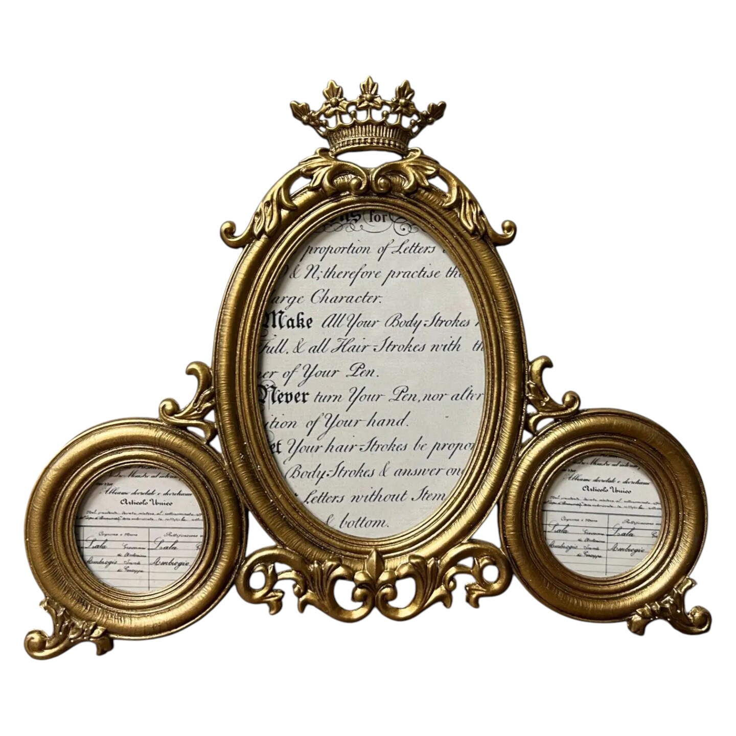 Antique Gold Metal Crown Triple Photo Frame for Multiple Pictures Home Decor